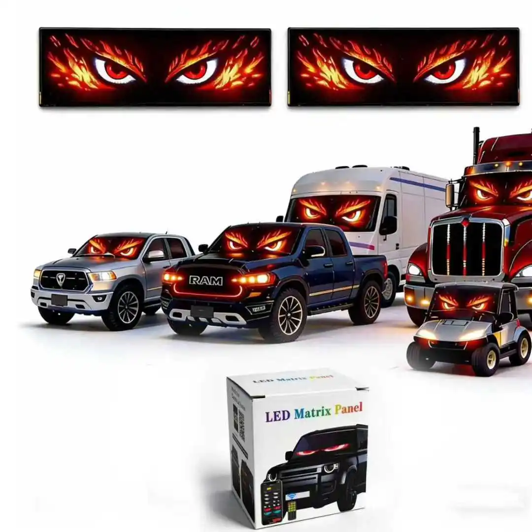 Set di 2 Schermi LED Flessibili RGB, Pannello a Matrice di Pixel LED per Insegne Auto, Animazione Occhi per Camion, Controllo Remoto, Display Luminoso Flessibile