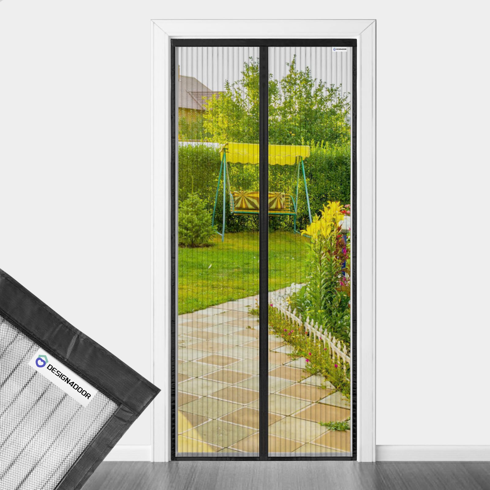 DESIGN4DOOR Zanzariera Magnetica 130 x 260 cm per Porta Finestra, Ultima Versione di Tenda Zanzariera con Magneti, Proteggete la Vostra Famiglia Dalle Zanzare, Nero