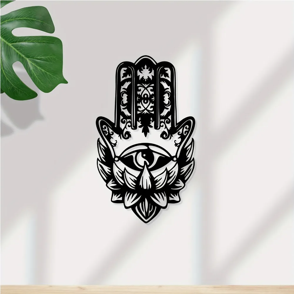 CIFBUY Decorazione da Parete in Ferro, Scultura Metallica Mano di Hamsa e Occhio di Allah, Amuleto Talismano Portafortuna, Ornamento da Appendere per Soggiorno