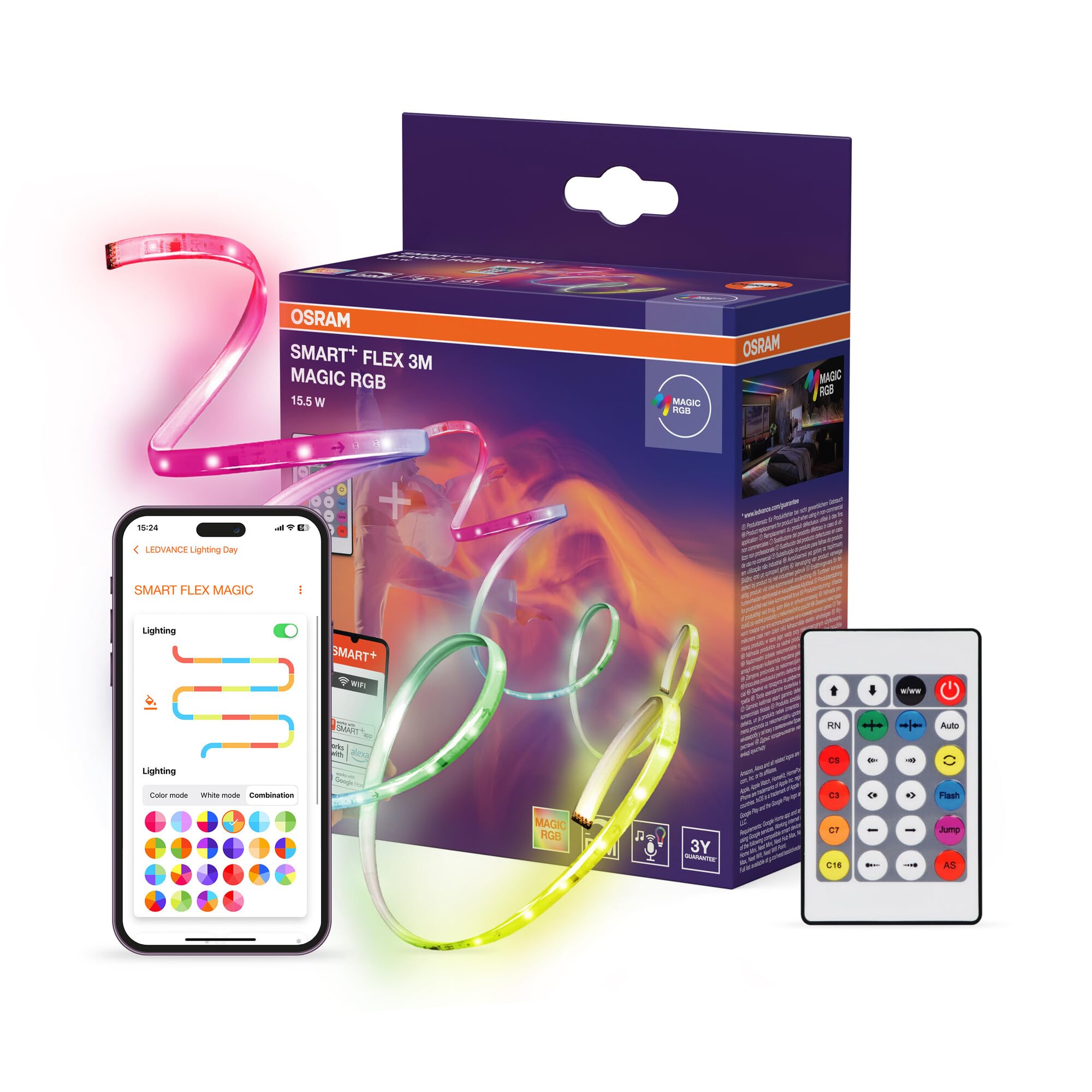 OSRAM Striscia LED SMART+ WiFi FLEX 3M, bianca, 15W 350lm | Smart+ Wifi Flex Magic RGB, Ambient Mood Light, Bianco, dia, 30000 h, confezione da 1