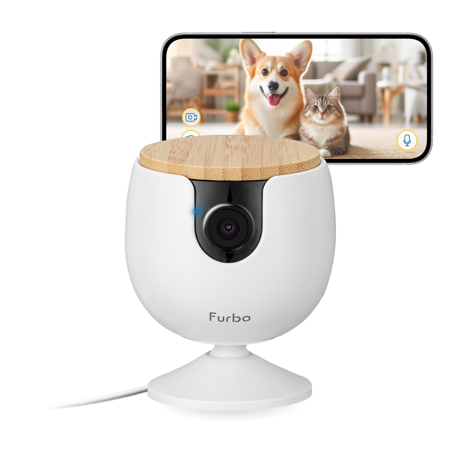 Furbo Mini Videocamera per animali domestici [BASE]: Con App su telefono, visione notturna a colori, audio a due vie, avvisi di abbaio o miagolio, progettata per cani o gatti, tel…