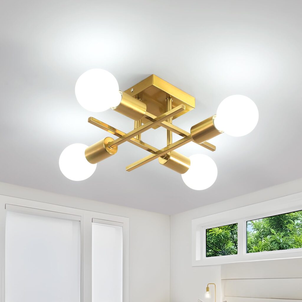Comely Lampadario Sputnik Industrial, 4 Luci E27 Plafoniera Vintage Oro | Lampada da Soffitto in Ferro per Corridoio, Camera da Letto, Soggiorno, Cucina