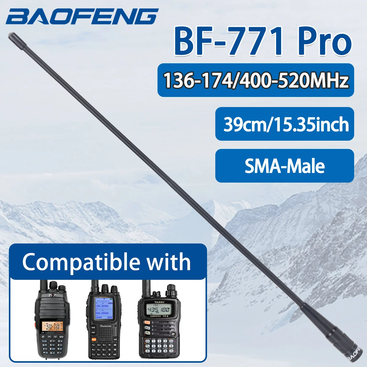 Baofeng BF-771 PRO Antenna SMA-maschio Dual Band 38CM Ad alto guadagno 136-174/400-520Mhz Antenna per TYT TH-UV8000D MD-390 Baofeng P15UV