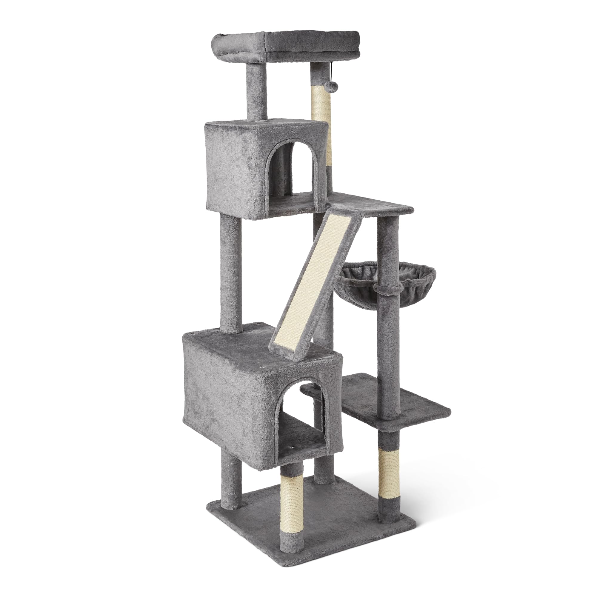 Amazon Basics - Albero Tiragraffi per Gatti Adulti da Interni, Torre Condominio a Più Livelli con Colonna Tiragraffi,Comoda Amaca e Piattaforme,Pallina Oscillante Interattiva,L-Al…