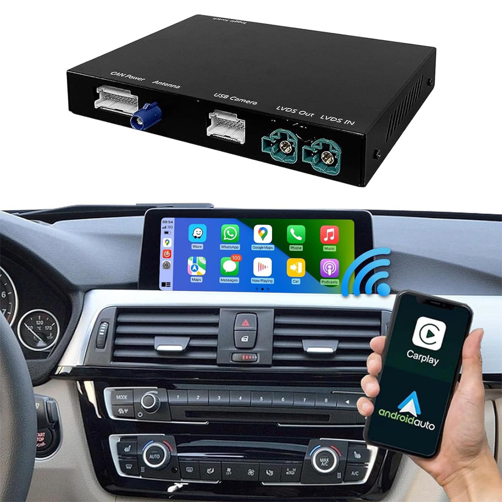 Road Top Modulo Adattatore CarPlay Wireless per BMW con NBT | per BMW 1 2 3 5 7 Serie X1 X3 X4 X5 F20 F30 con NBT 2012-2016, CarPlay senza fili, Android Auto, MirrorLink, Navigazi…