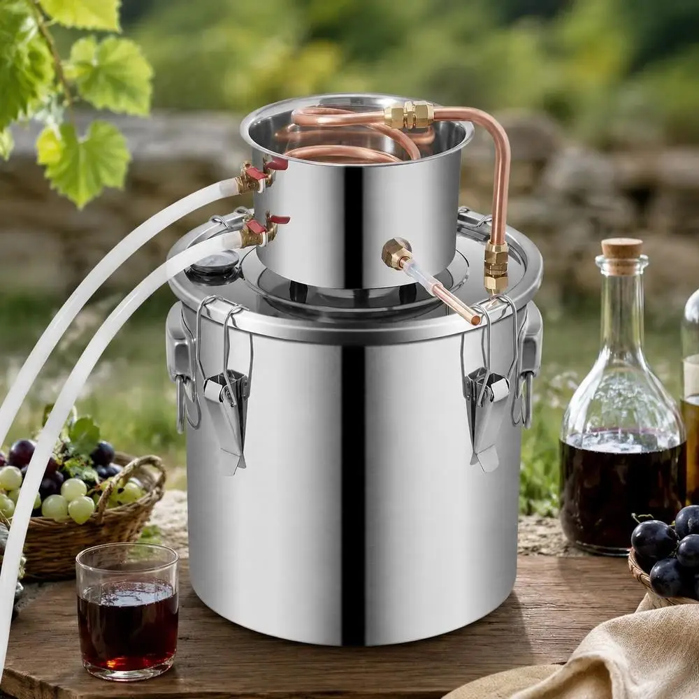 Distillatore d'Acqua Portatile 30x30 cm in Acciaio Inossidabile e Rame, Grande Capacità 19L, Raffreddamento Rapido, Filtro Sigillato