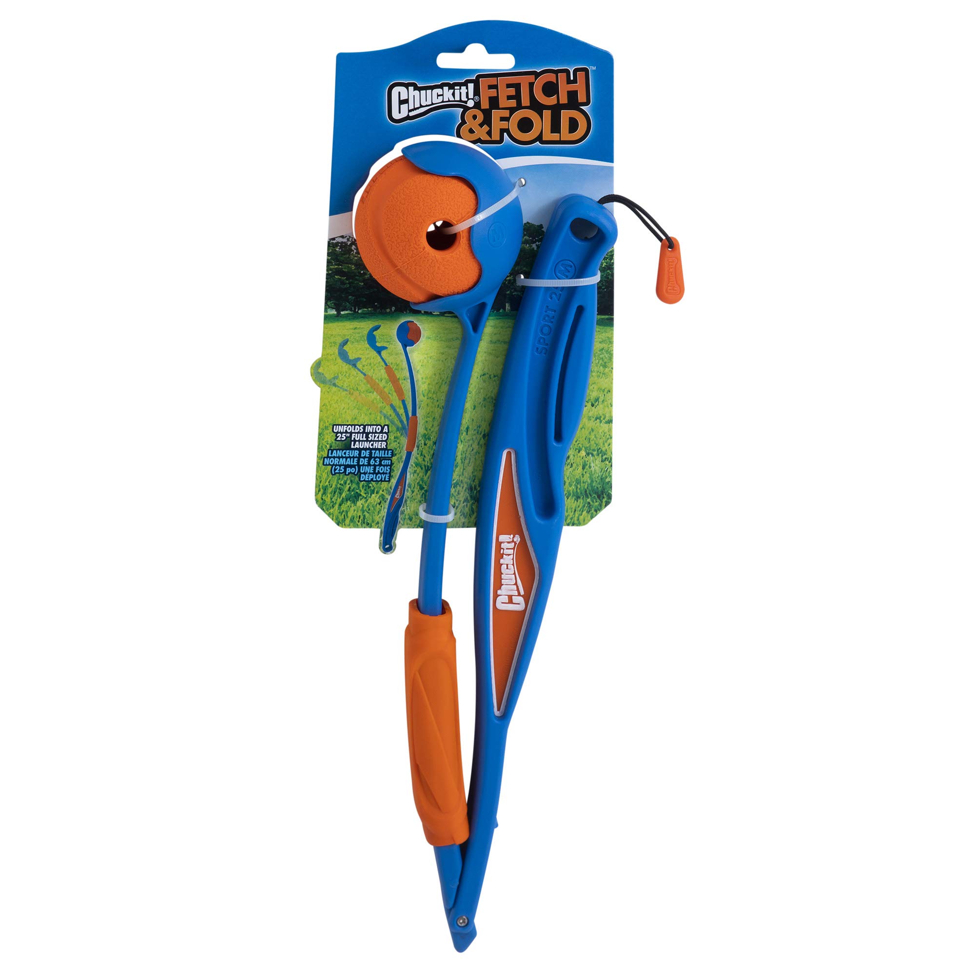 Chuckit! – Lanceur Fetch & Fold 25M – Lanciapalle per Cani - Lanciatore per Cani Pieghevole - Lanciatore Compatibile con Palline Medie - Viene Fornito con 1 Fetch Ball Medium