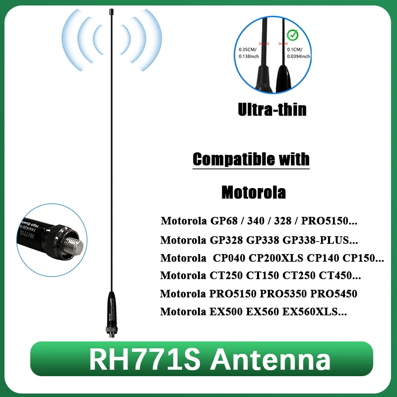 RH771S Antenna sottile e morbida compatibile con antenne radio Motorola GP328 GP300 GP88 GP340 GP338 CP040 GP380 P10 P50 Walkie Talkie
