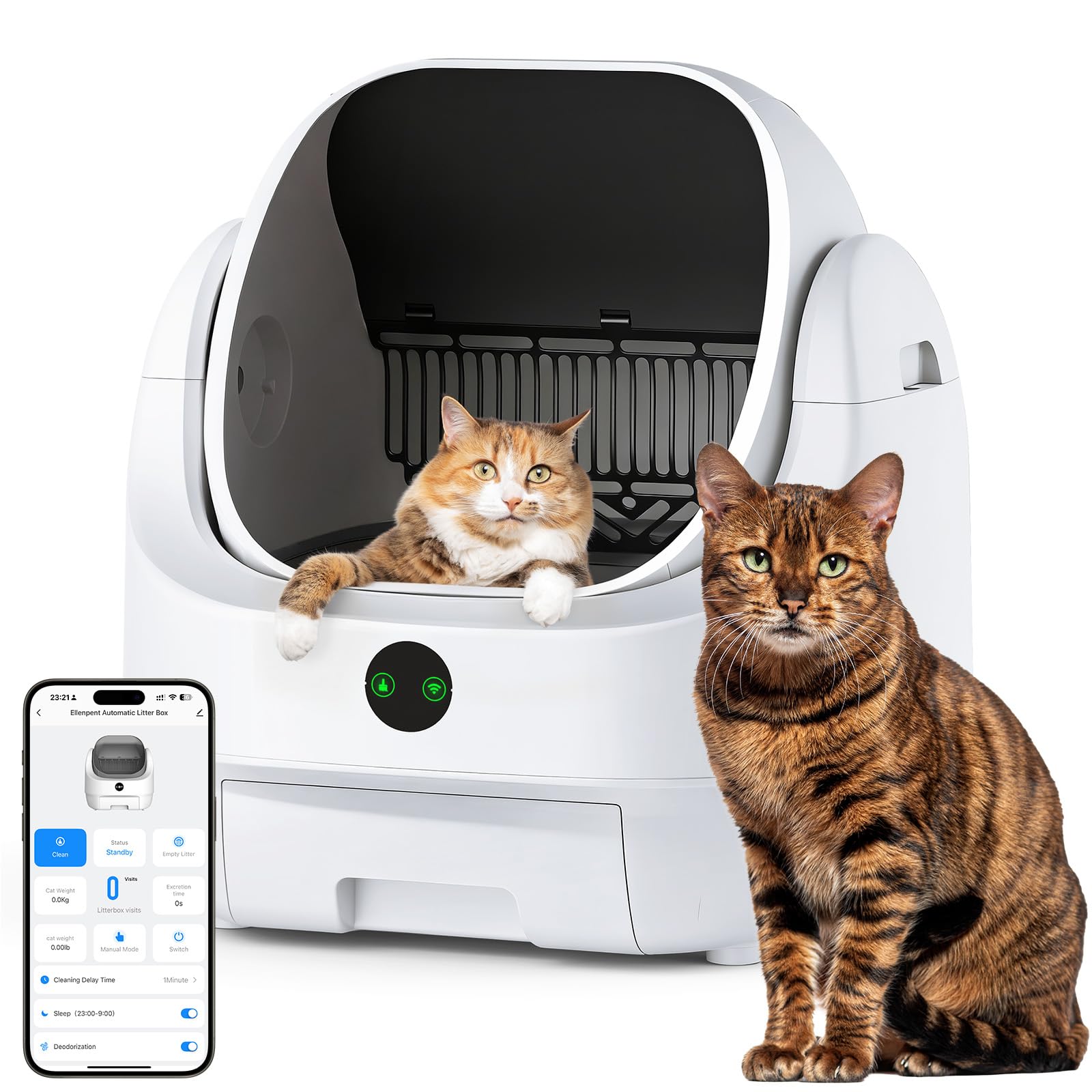 Lettiera Gatto Autopulente Aperta, Ellenpent Lettiera Automatica Sicura XL | Silenziosa, Facile Adattamento Per I Gatti, Meno Odori, L'App è Comoda E Intuitiva, Ideale Per Più Gat…