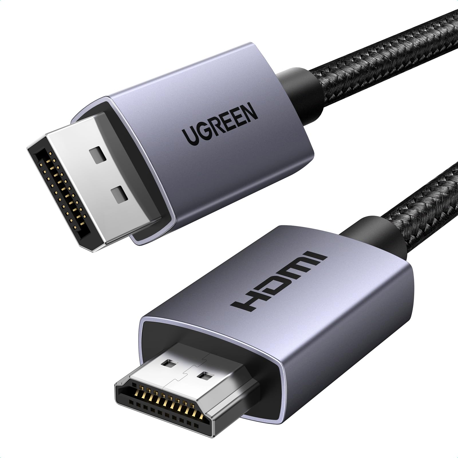 UGREEN Cavo DisplayPort a HDMI 4K 30Hz 2K 60Hz 1080P 120Hz DP HDMI 1M | 10.2Gbps HDR HDCP Unidirezionale DP a HDMI Guscio in Alluminio Treccia di Nylon Compatibile con Monitor Pro…