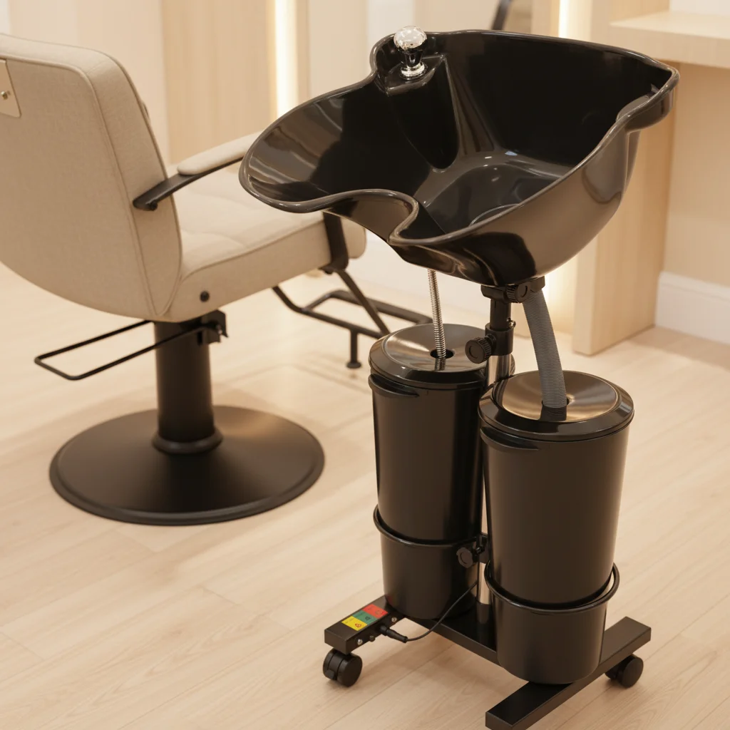 Lavabo Portatile per Shampoo con Doppio Serbatoio d'Acqua, Supporto Regolabile in Altezza, Supporti in Metallo PP, Bacino per Lavaggio Capelli per Salone e Spa