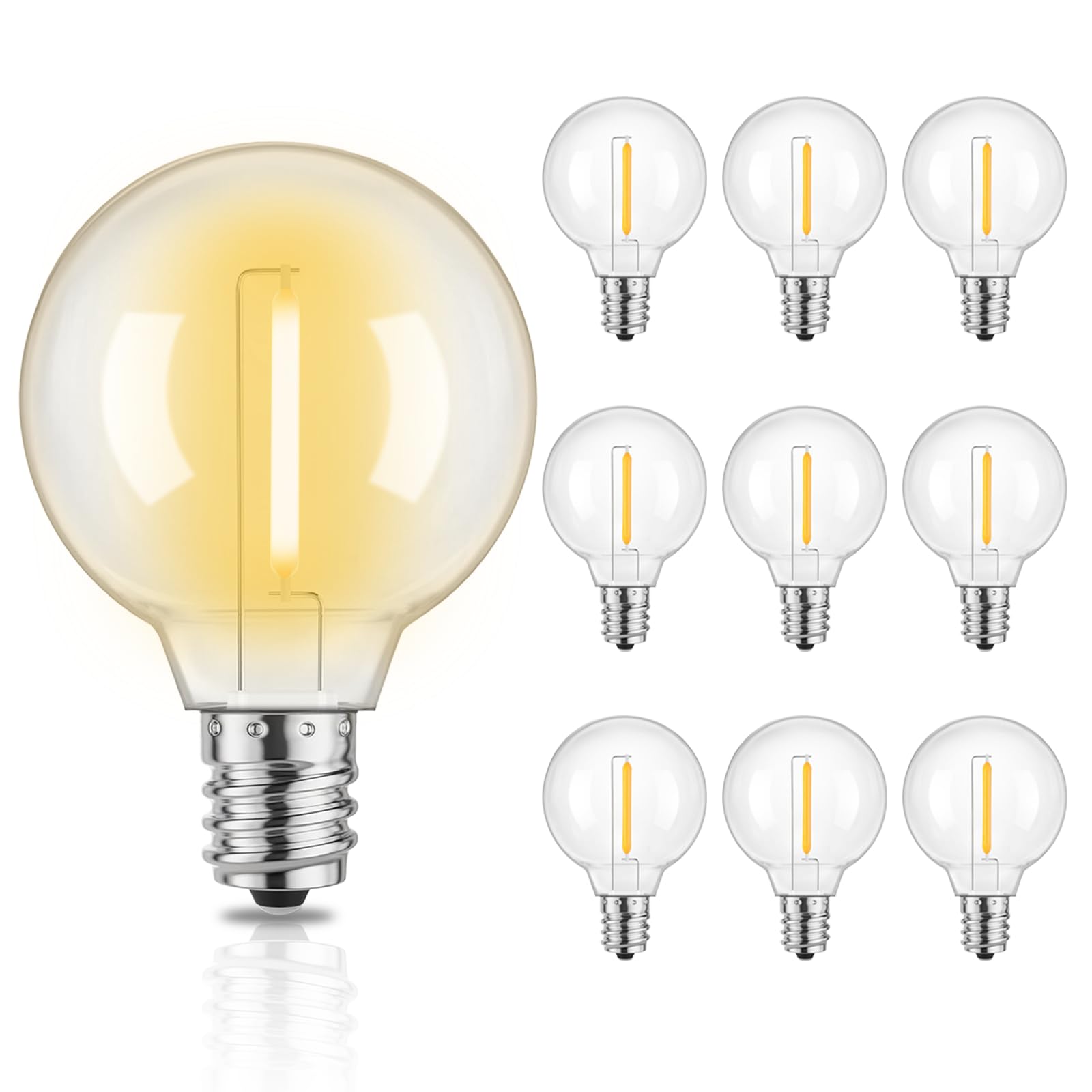 Yuusei Lampadine LED G40 Esterne, DC 24 V Pacchetto da 10 Lampadine E12 | Sostituzione 0.3W, Impermeabili IP45, Bianco Caldo 2700K per Catena Luminosa Esterno, Resistenti Alle Rot…