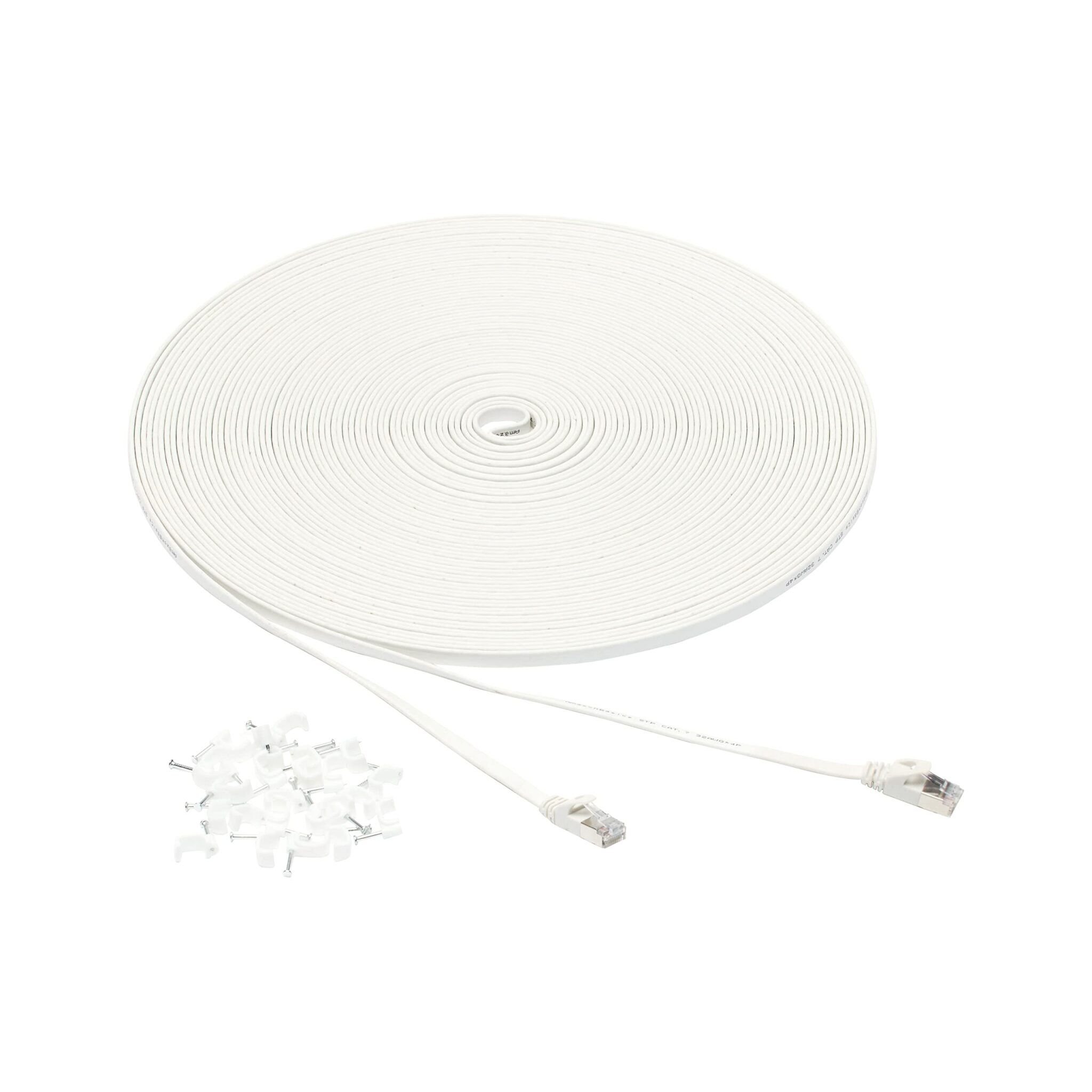 Amazon Basics Cavo patch per connessione internet, piatto RJ45 Cat-7, 10 Gigabit Ethernet, 30.5 m, Bianco