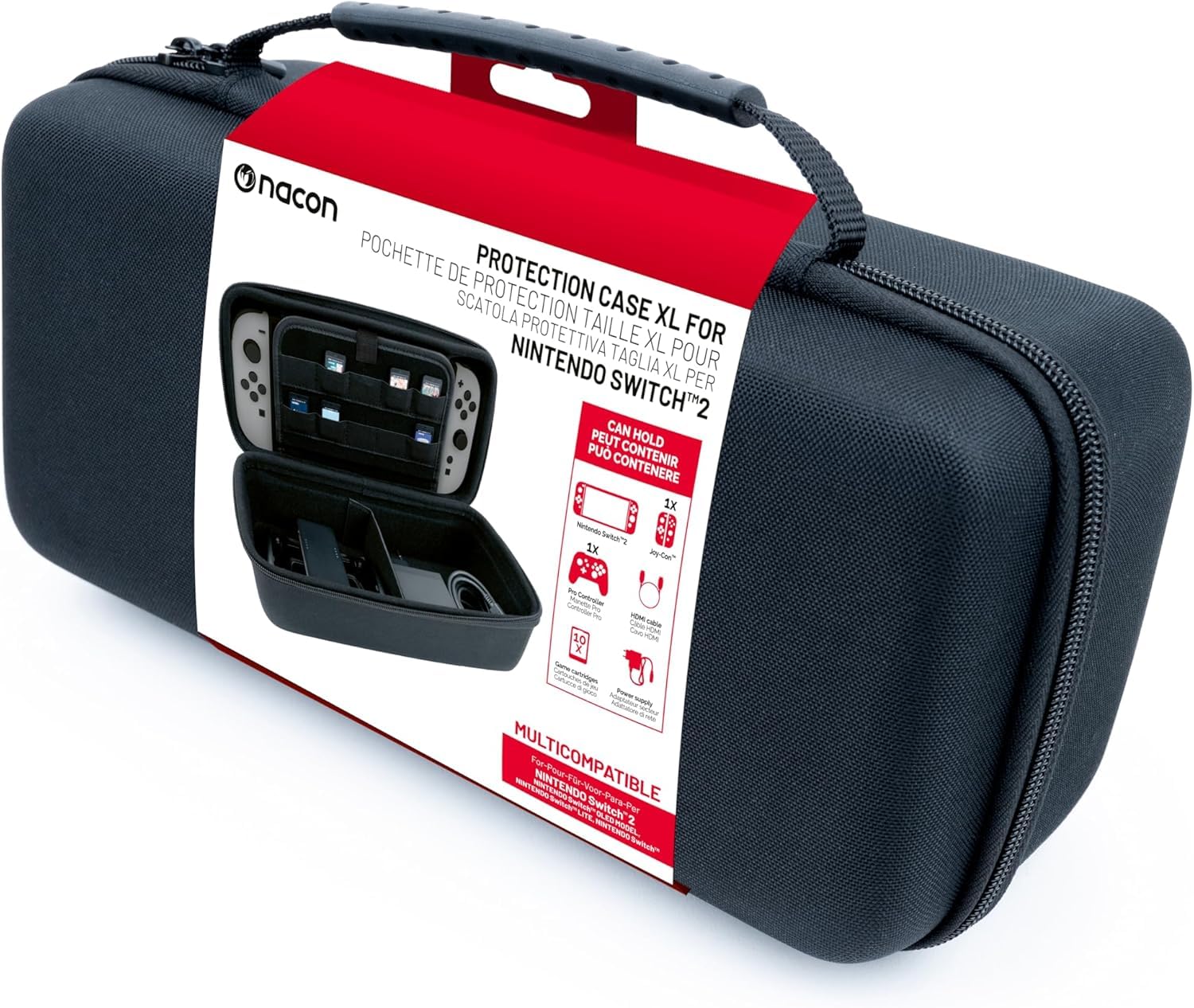 NACON Custodia da trasporto Switch 2: compatta e antiurto | Resistente all'acqua | Archiviazione per console, giochi, caricabatterie e accessori | Custodia rigida con scomparti in…