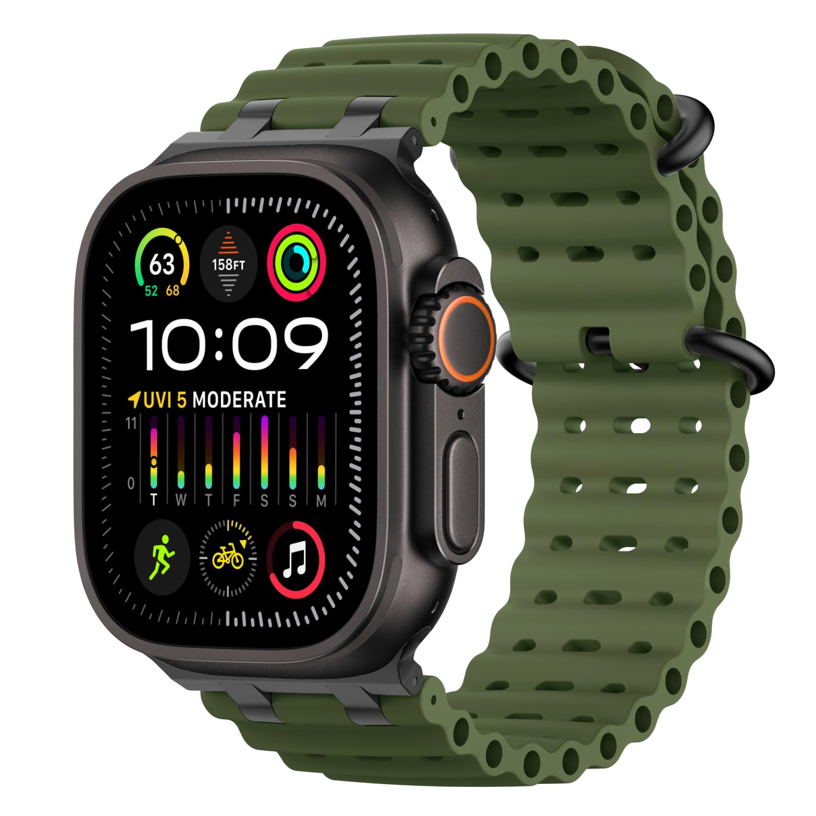 MoKo Cinturino Ocean Compatibile con Apple Watch 42/44/45/46/49mm | Per iWatch Ultra 3/2/1,S11/10/9/8/7/6/5/4,SE3/2/1,Cinturino Sportivo in Silicone,Connettore in Metallo