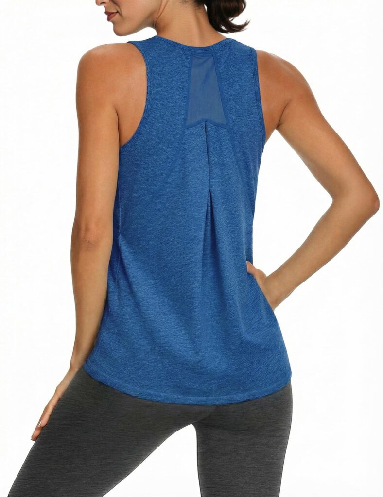 Gyabnw Canotta Sportiva Donna con Tulle sulla Schiena | Girocollo, modello senza maniche, inserto posteriore traspirante, per fitness, yoga, corsa e danza