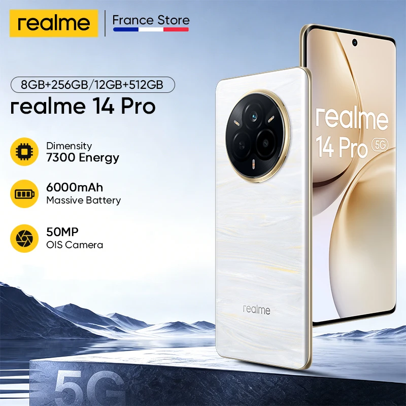 realme 14 Pro 5G Versione Europea, Fotocamera OIS da 50MP, Processore Dimensity 7300, Batteria da 6000mAh, Display Curvo Vision 120Hz, IP69