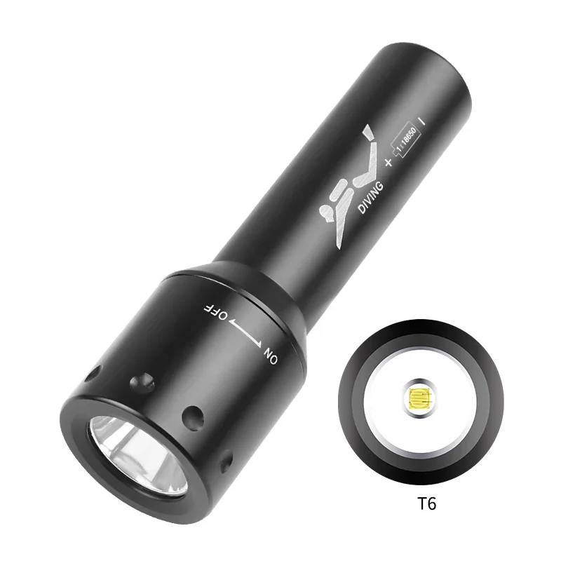 Nuova Torcia Subacquea LED T6 a Lungo Raggio per Lavoro e Fotografia Subacquea, Illuminazione in Alluminio con Interruttore Rotante
