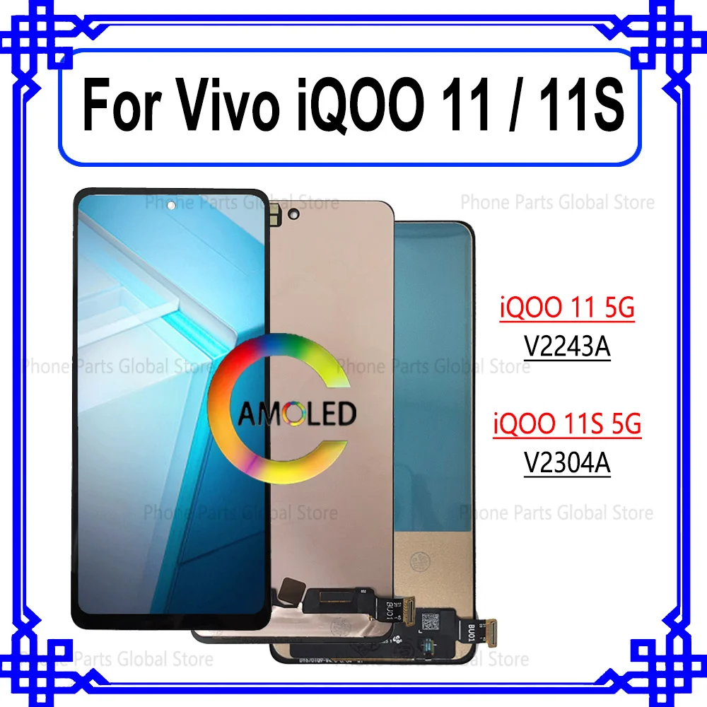 Schermo AMOLED per Vivo iQOO 11 V2243A, Display LCD Touch Screen Digitizer per Vivo iQOO 11S V2304A, Pannello Display LCD con Sensore, Assemblaggio di Ricambio