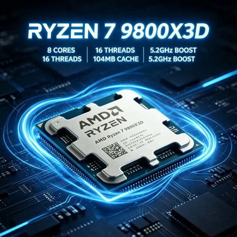 Processore AMD Ryzen7 9800X3D Compatibile con Schede Madri Serie AM5, 4NM, 96MB Cache L3, Senza Ventola, CPU per Desktop