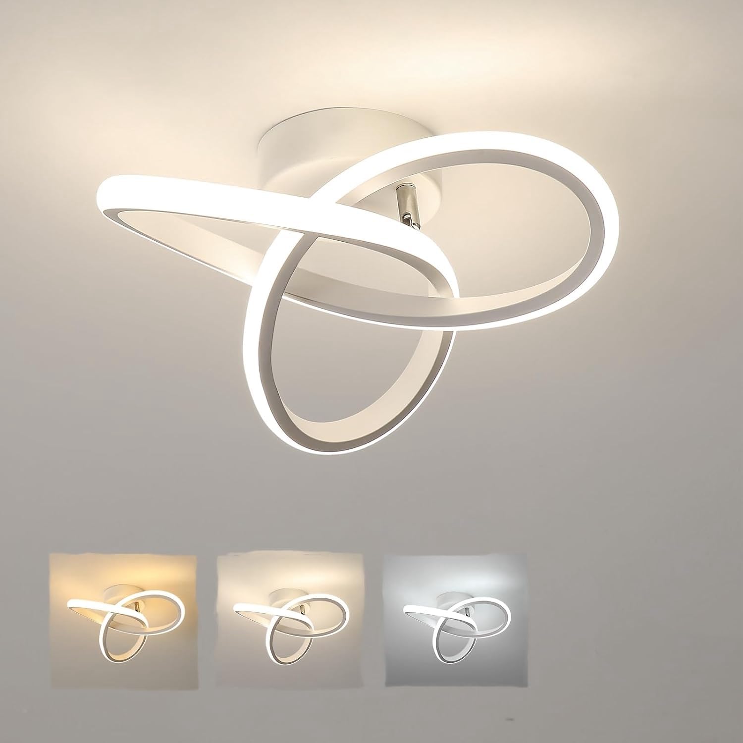 Osairous Plafoniera LED Soffitto, 20W 2200LM Lampadario 3000K/4500K/6500K | Lampada da Soffitto Moderna Bianco Design Forma di Fiore per Soggiorno Cucina Corridoio, 25CM