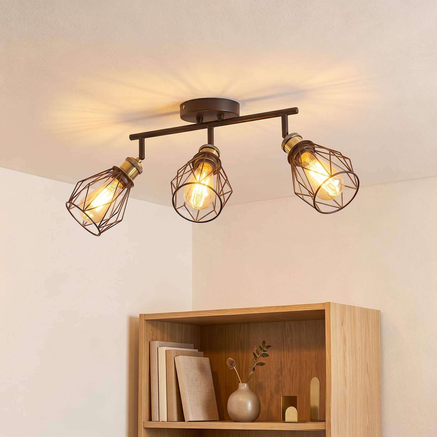 ANWIO Faretti Soffitto Orientabili, Faretti Cucina Interno E27, 3 Lampada da Soffitto Vintage Nero, Plafoniera da Parete Vintage per Barra,Salotto,Cameretta,Cucina, Corridoio (Sen…