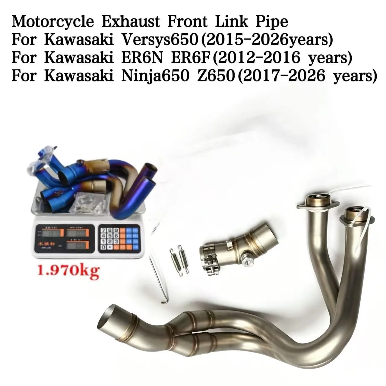 Terminale di Scarico Slip-On per Moto Kawasaki ER6N Versys 650 Z650 Ninja 650, Tubo di Collegamento Anteriore Centrale da 51MM in Acciaio Inossidabile