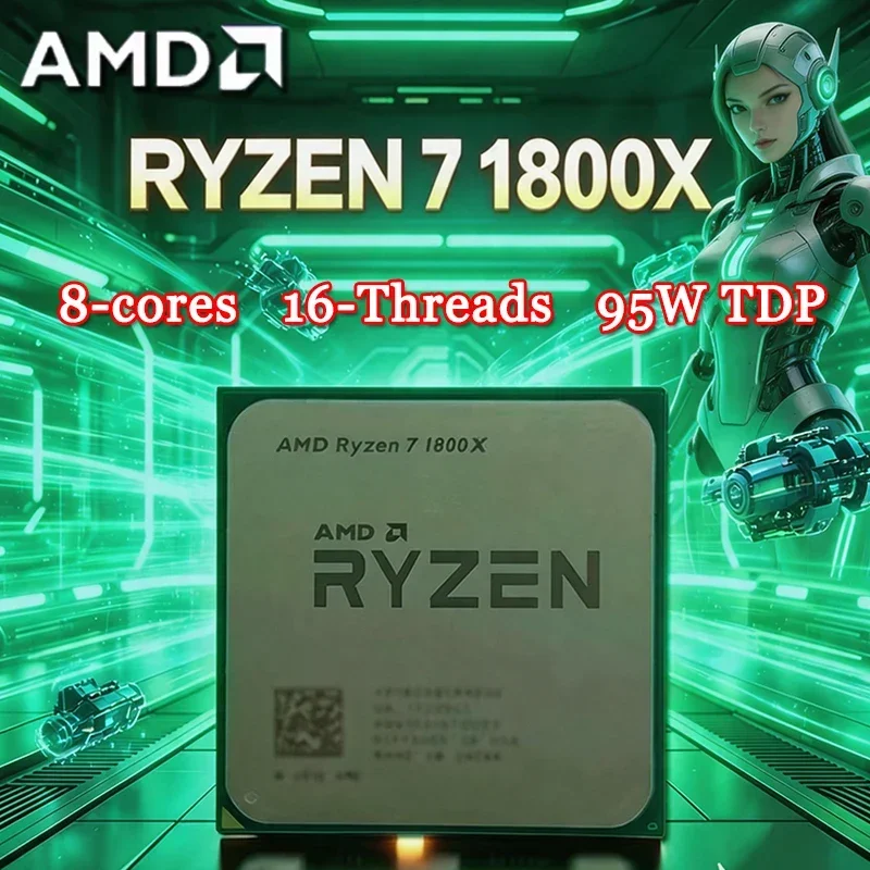 Processore AMD Ryzen 7 1800X CPU R7 1800X 3.60GHz-4.0GHz 95W 8-core 16-thread AM4 TDP 95W Senza Confezione