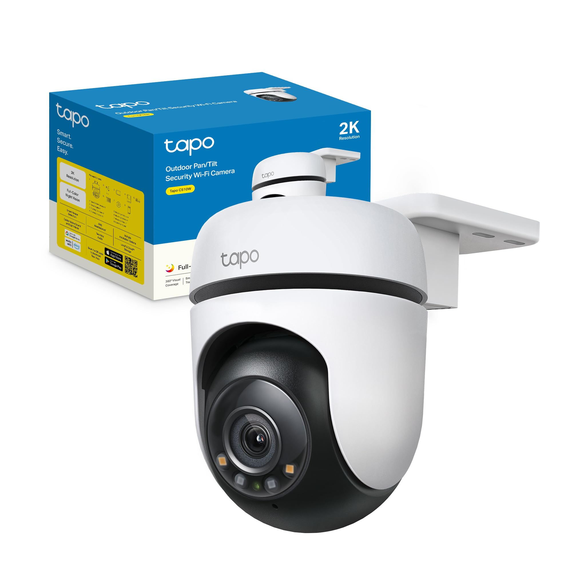 Tapo C510W 2K 3MP Telecamera WiFi Esterno Videocamera Sorveglianza 360° PTZ | Per Giardino e Ingresso, Visione Notturna a Colori, Rilevamento/Tracciamento di Movimento, IP65, Micr…