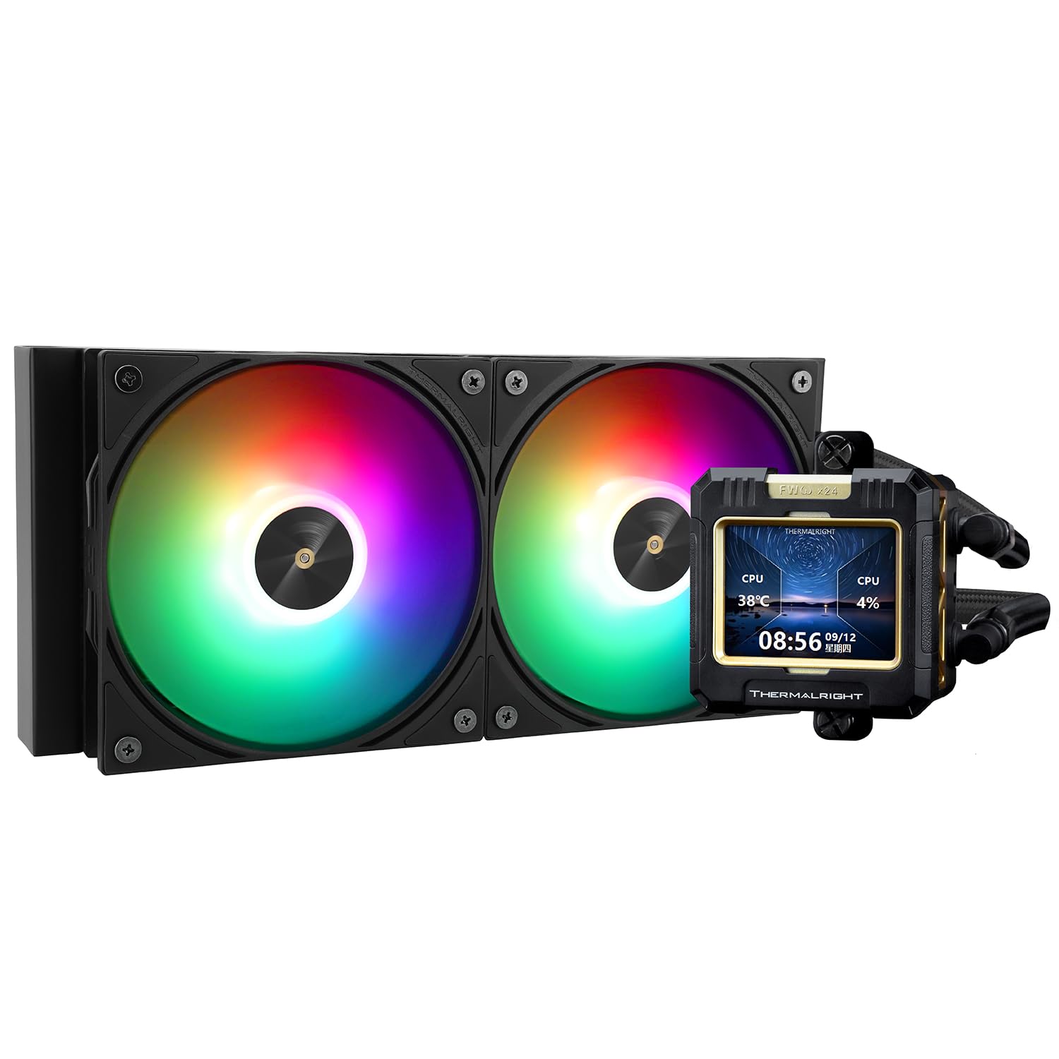 TR FW 240 Black ARGB CPU Water Cooler with 2 PWM Fans, Water Pump Speed is 3000RPM,S-FDB Bearing, for AMD AM4/AM5, Intel LGA1150/1155/1200/1700/2011,IPS LCD Screen