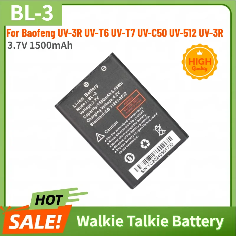 Batteria BL-3 3.7V 1500mAh per Baofeng UV-3R UV-T6 UV-T7 UV-C50 UV-512 UV-3R Walkie Talkie Batteria di Ricambio di Alta Qualità