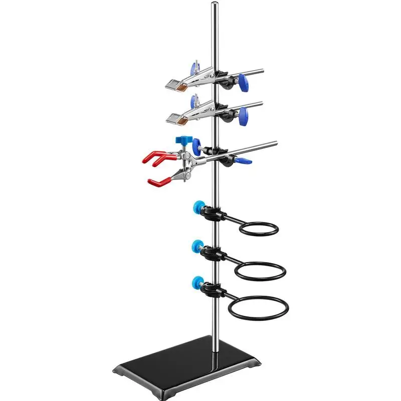 Supporto da laboratorio, set di supporti per retort da laboratorio, supporto da laboratorio in acciaio con asta da 60 cm e base in ghisa da 210,82 x 135 mm, inclusi morsetti a pis…