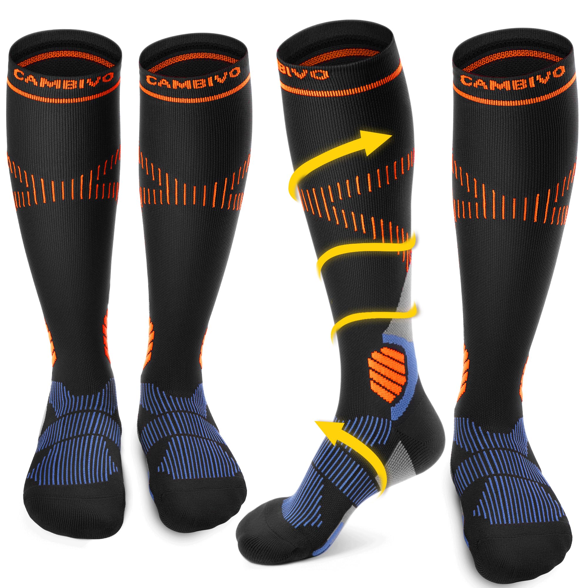 CAMBIVO Calze Compressione Graduata Donna Uomo 2Paia, Gambaletti Compressione Graduata 15-20 mmHg, Calze Elastiche a Compressione Antitrombo, Calzini Lunghe per Vene Varicose, Aer…
