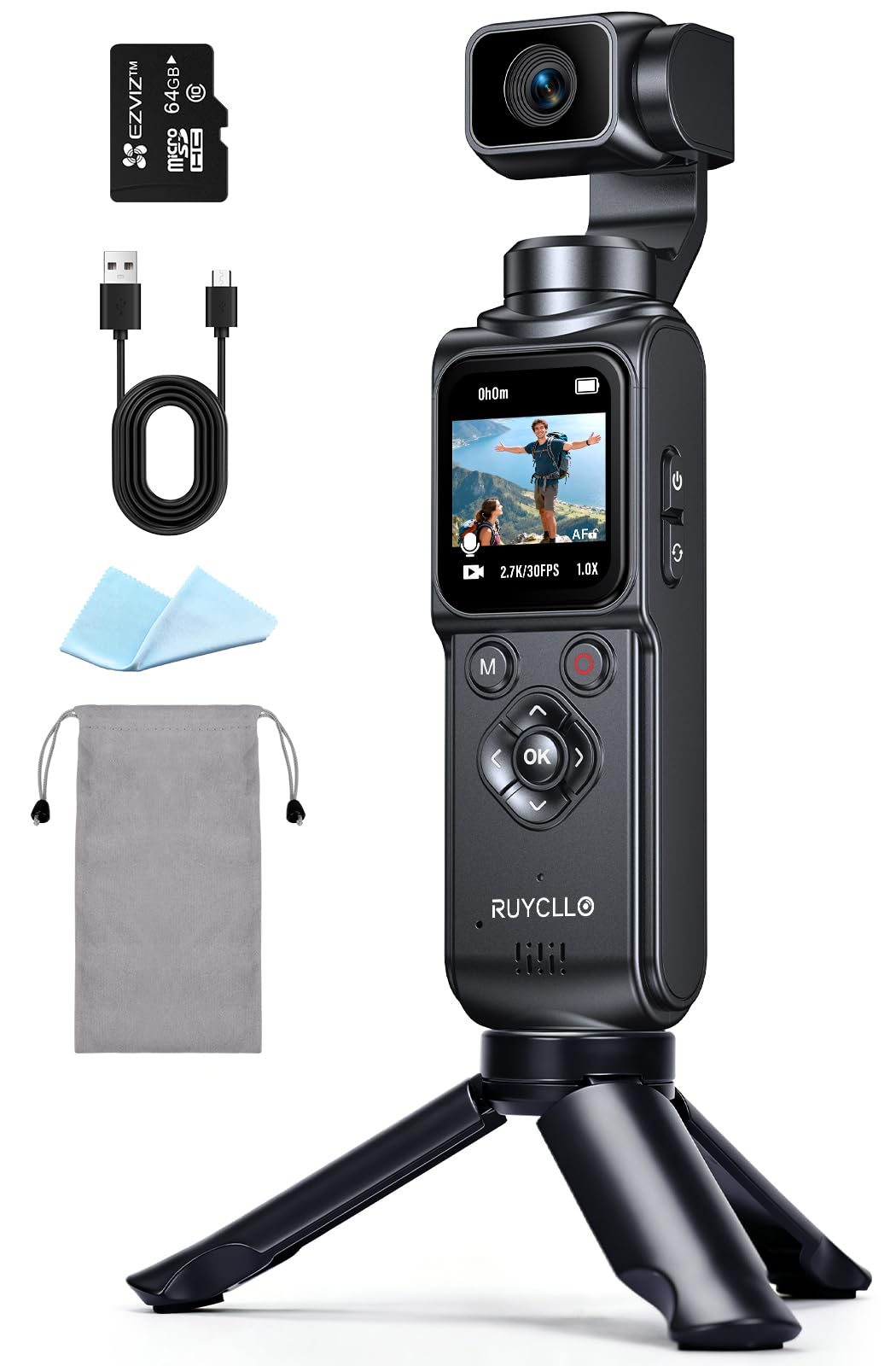 Ruycllo Vlog Camera, Action Cam 4K Stabilizzata con Gimbal – Touchscreen 64MP con Scheda 64GB, Stabilizzazione a 2 Assi, Tracciamento di Oggetti, Microfono Incluso, Fotocamera Dig…