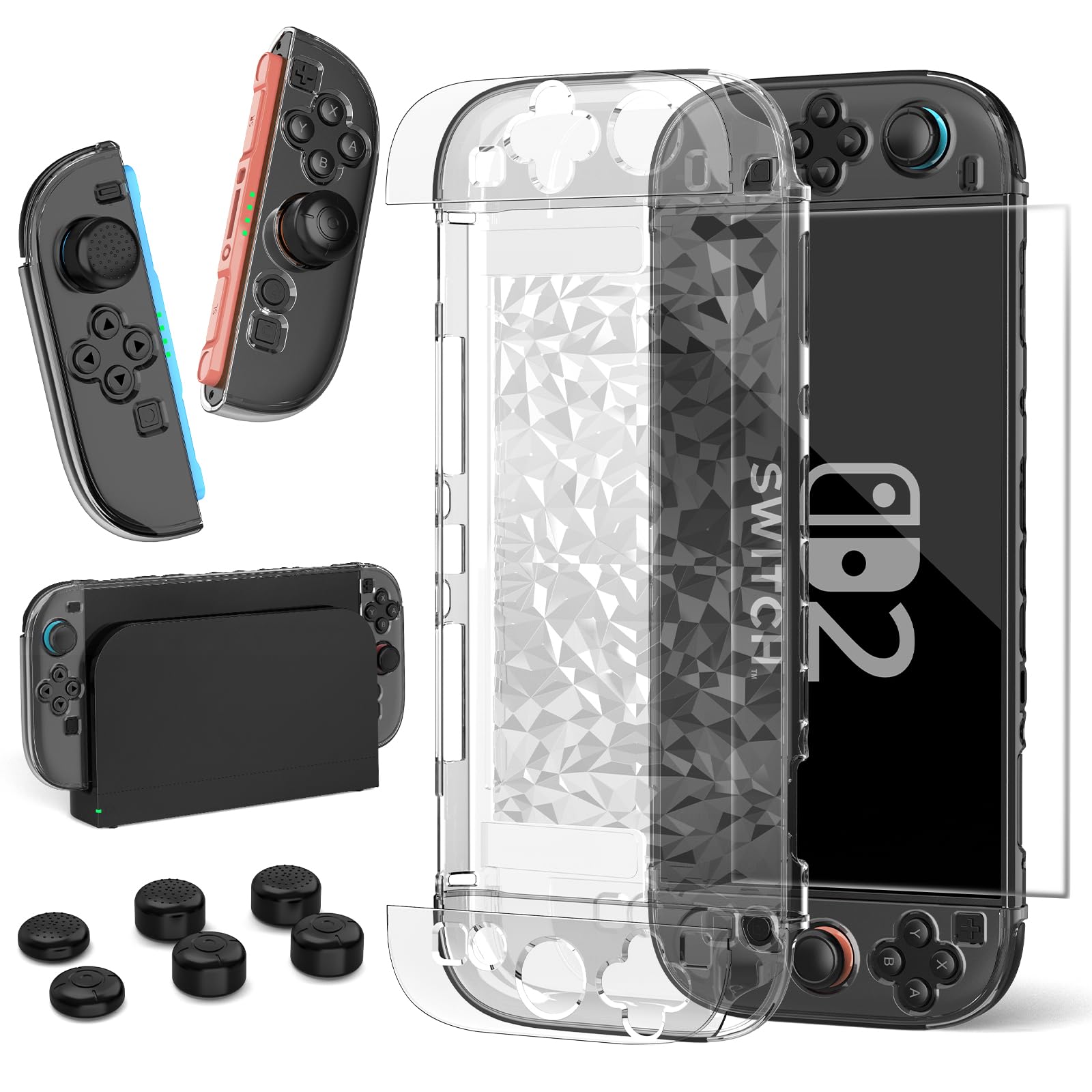 HEYSTOP Custodia per Nintendo Switch 2,Cover Protettiva Divisibile Dockable | Set Accessori con Cover per Nintendo Switch 2, Vetro Temperato e Copri Levette Analogiche Protezione…