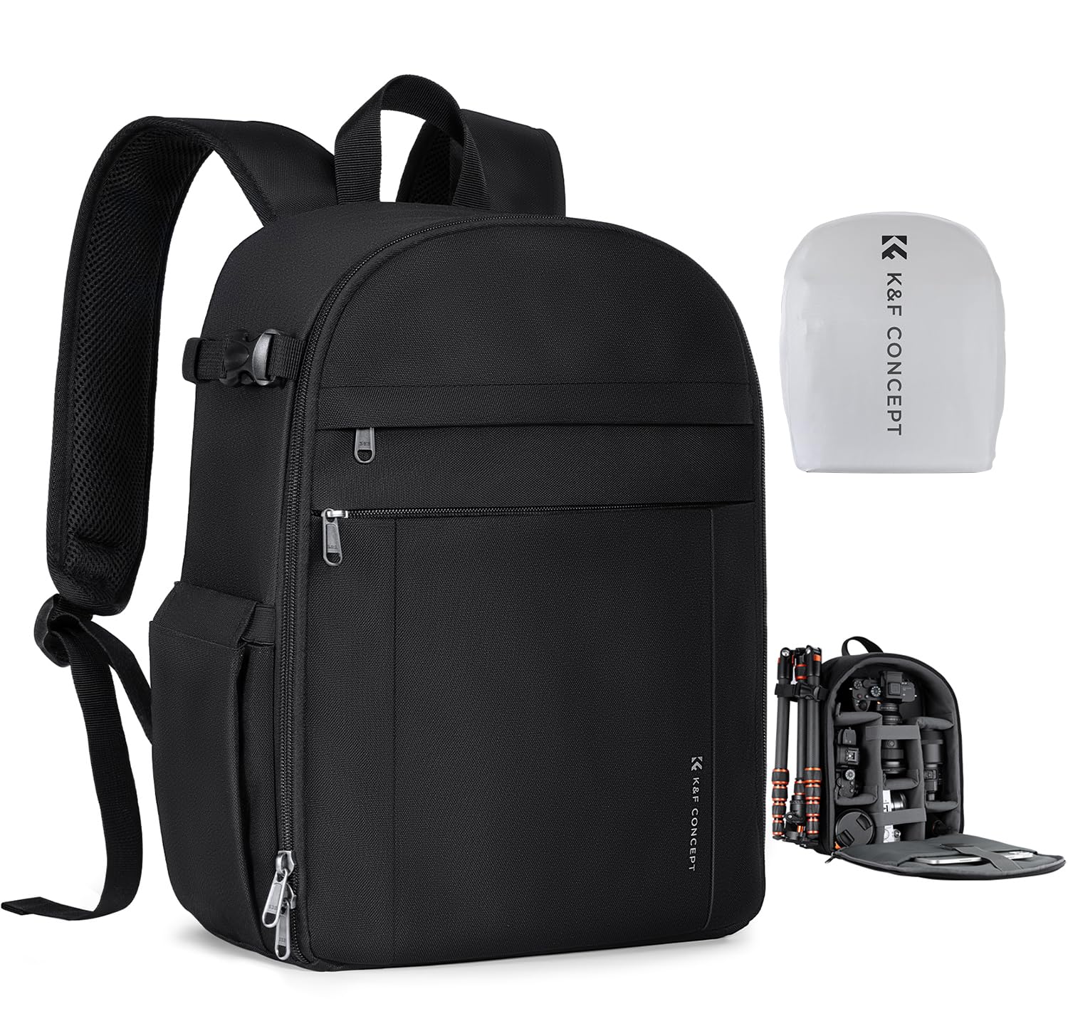 K&F CONCEPT Zaino Foto Compatto 13L Parapioggia Impermeabile Nero | Zaino 13L, poliestere 600D, parapioggia, laptop 14'', treppiede, 890g, ideale viaggi e daily, modello B19