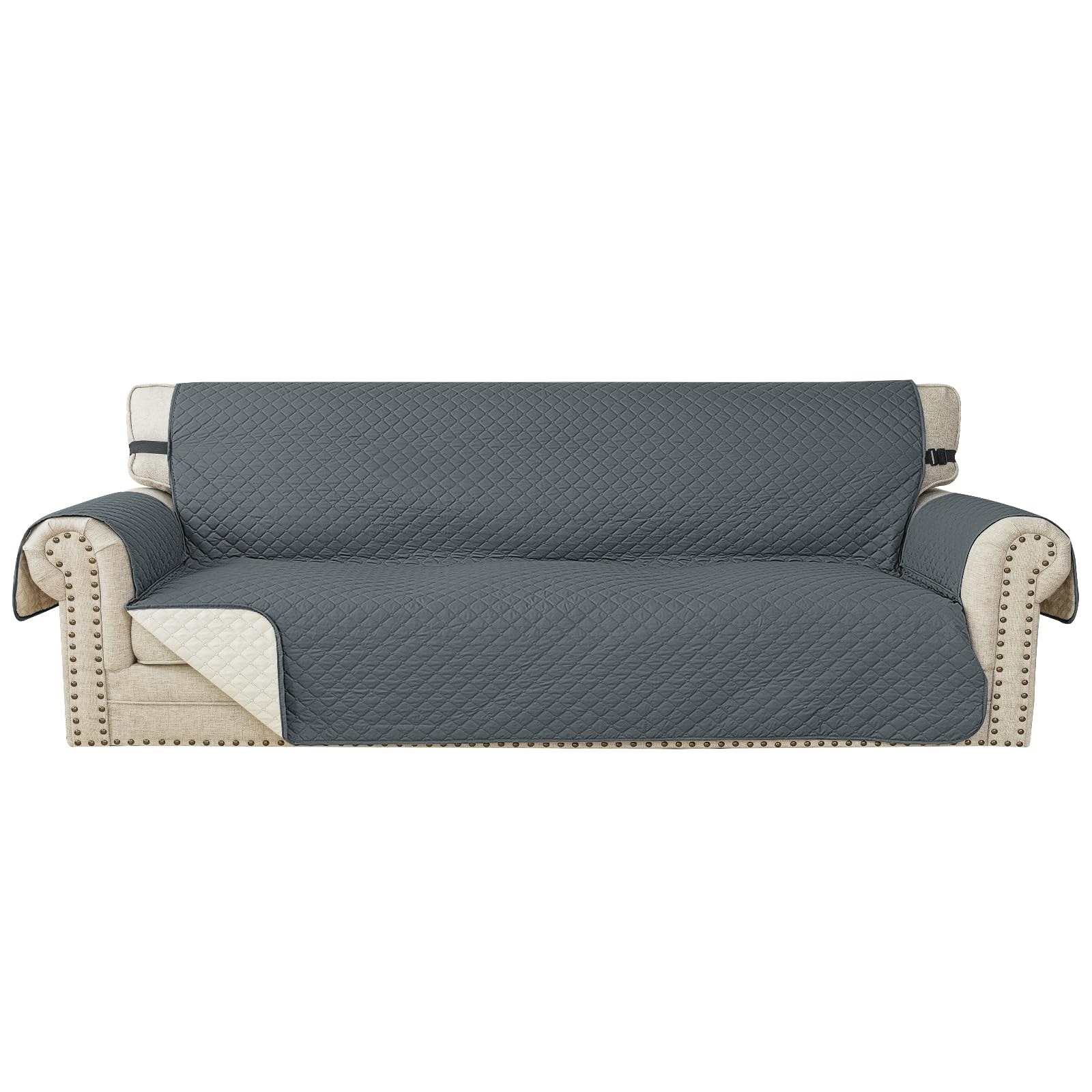 YSTELLAA Copridivano 4 Posti Con Braccioli, Grigio | Copridivano Antigraffio Gatto Cani, Trapuntato Fabric, Antiscivolo, Antimacchia, Universale, Facile Lavare