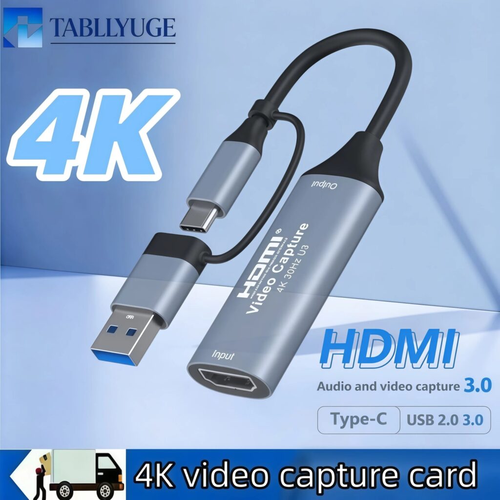 Scheda di acquisizione video HDMI a USB/USB-C, scheda di acquisizione per streaming 1080P 60fps per la registrazione di giochi, compatibile con Windows, Quest 3, Switch, OBS, PS.