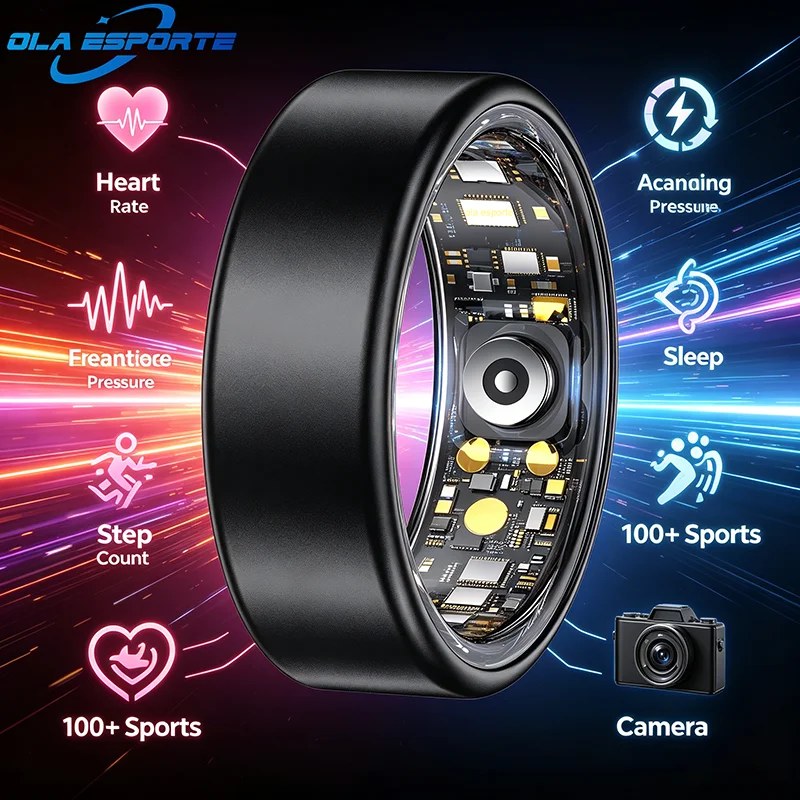 Nuovo Anello Intelligente Ola Esporte Colorato, Taglie Complete 6-14, Monitoraggio Frequenza Cardiaca e Pressione Sanguigna, Anello Smart per la Salute, Scatta Foto, Impermeabile,…