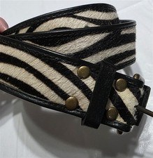 Cintura PO Boden LG stampa zebrata pelle di vitello marrone crema fibbia ottone 134487