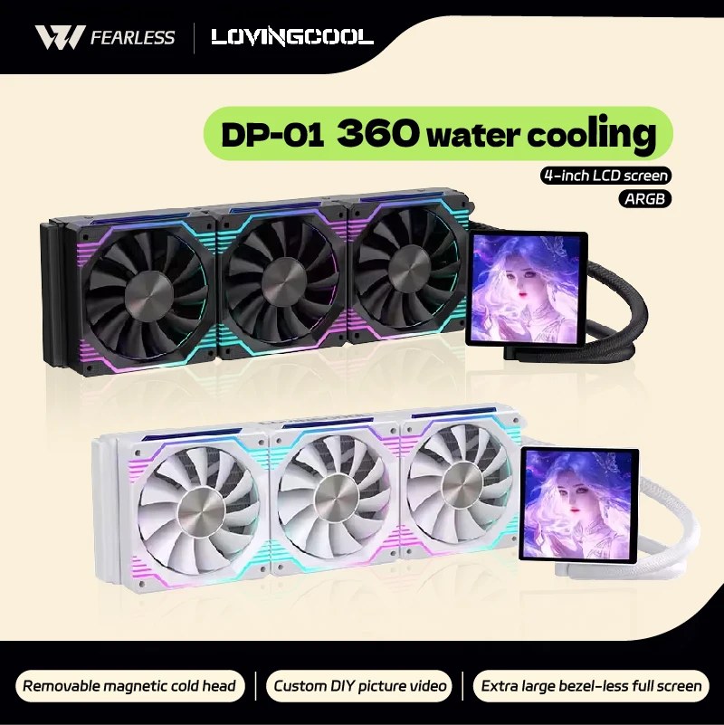 LOVINGCOOL Serie DP 360/240 Raffreddamento a Liquido per CPU, Schermo Magnetico Senza Cornice Super Grande da 4.0 Pollici, Radiatore per Raffreddamento ad Acqua Fai-da-Te