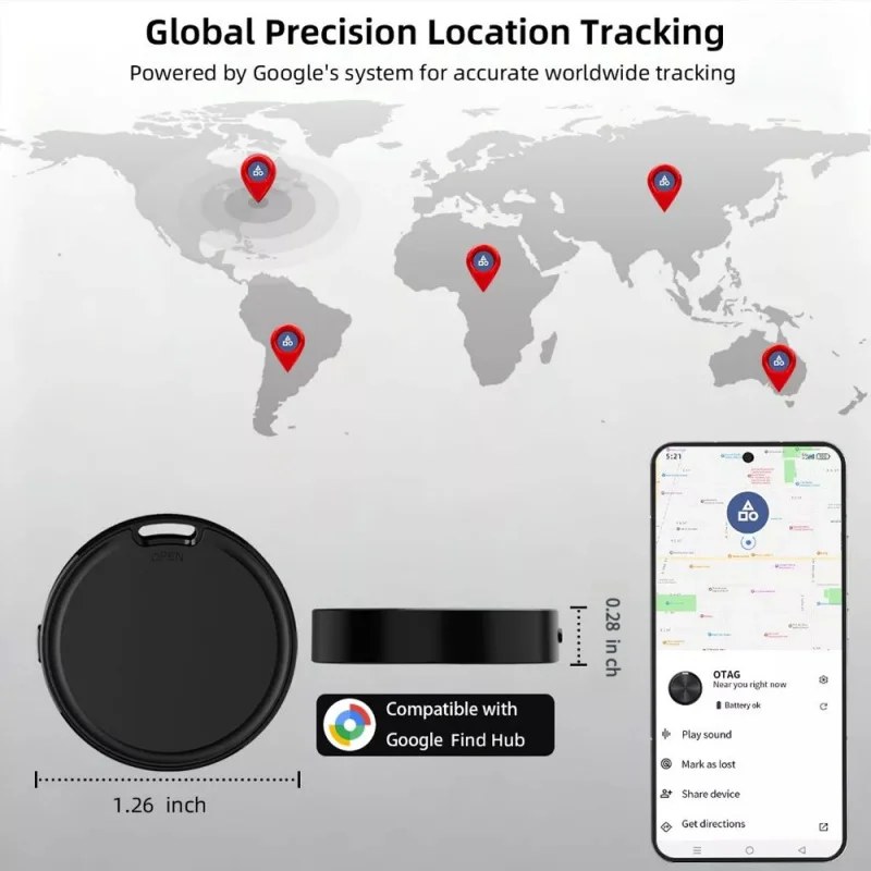 Smart Tag Compatibile con Android Find Hub, Localizzatore GPS Bluetooth Google Find My AirTag, Portachiavi con Avvisi di Sicurezza Smart Living