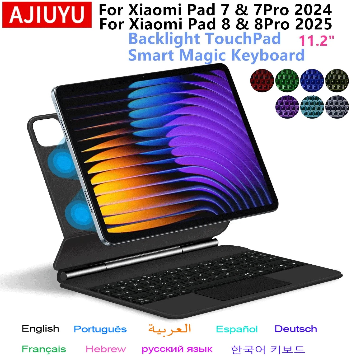 Magic Keyboard Folio per Xiaomi Pad 7 2024 Mi Pad 7 8 Pro 11.2' Tablet, Custodia Intelligente per Xiaomi Pad 8 con Tastiera Spagnola e Tedesca