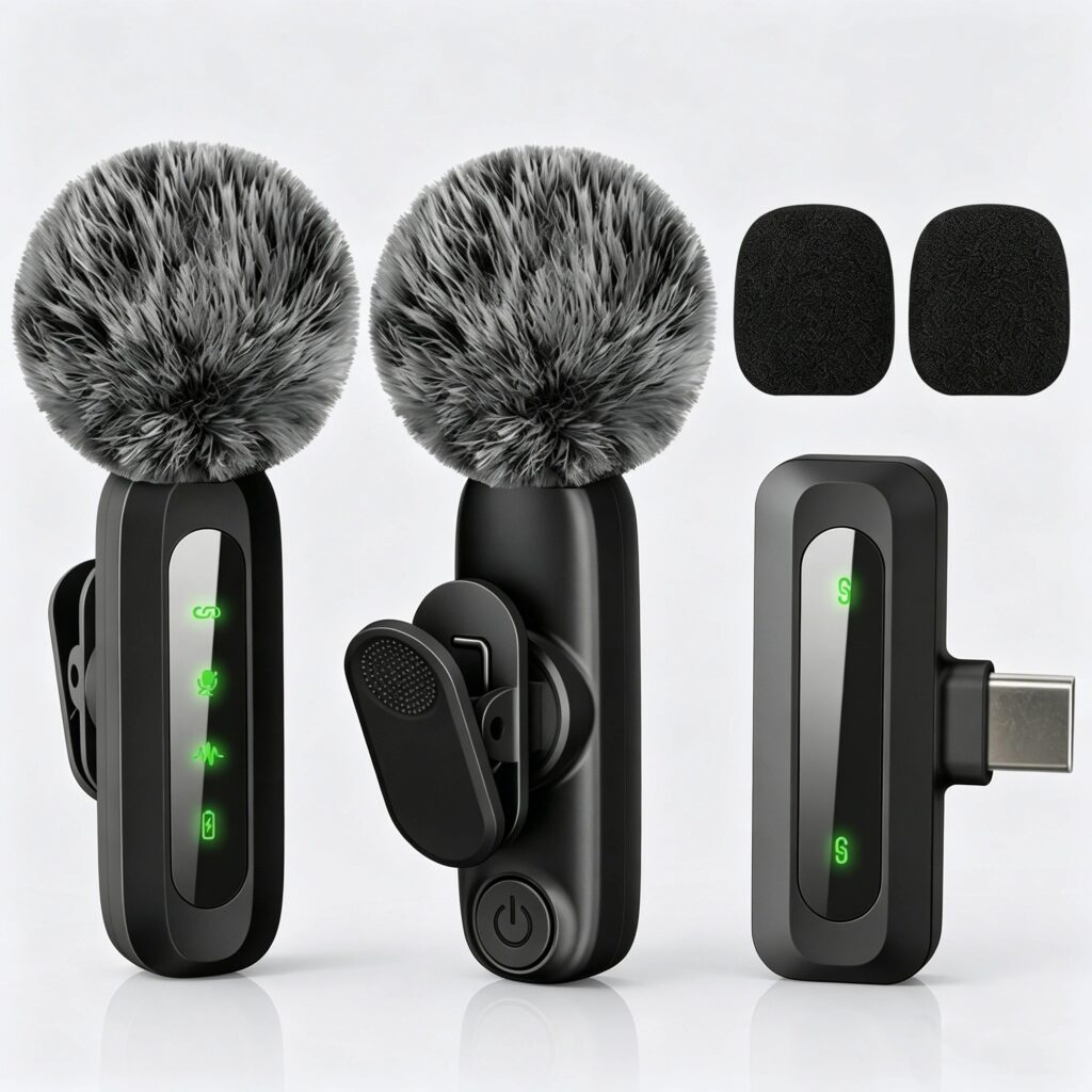 Microfono Lavalier Wireless con Porta Type-C, Microfono a Clip con Cancellazione del Rumore, per iPhone15+, Telefoni Android, Vlog, Streaming Live, Interviste