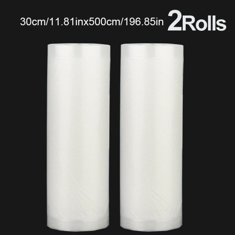 2 rotoli di pellicola testurizzata da 500 cm, sacchetti sottovuoto compressi, rotoli per imballaggio sottovuoto alimentare a rete su un lato, 2 confezioni