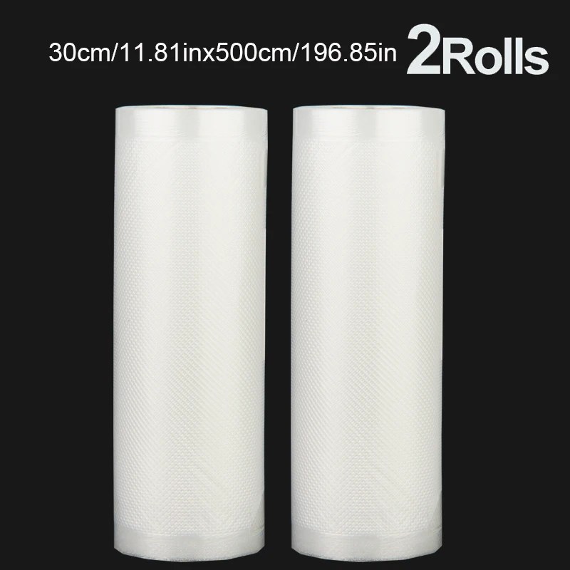2 rotoli di pellicola testurizzata da 500 cm, sacchetti sottovuoto compressi, rotoli per imballaggio sottovuoto alimentare a rete su un lato, 2 confezioni