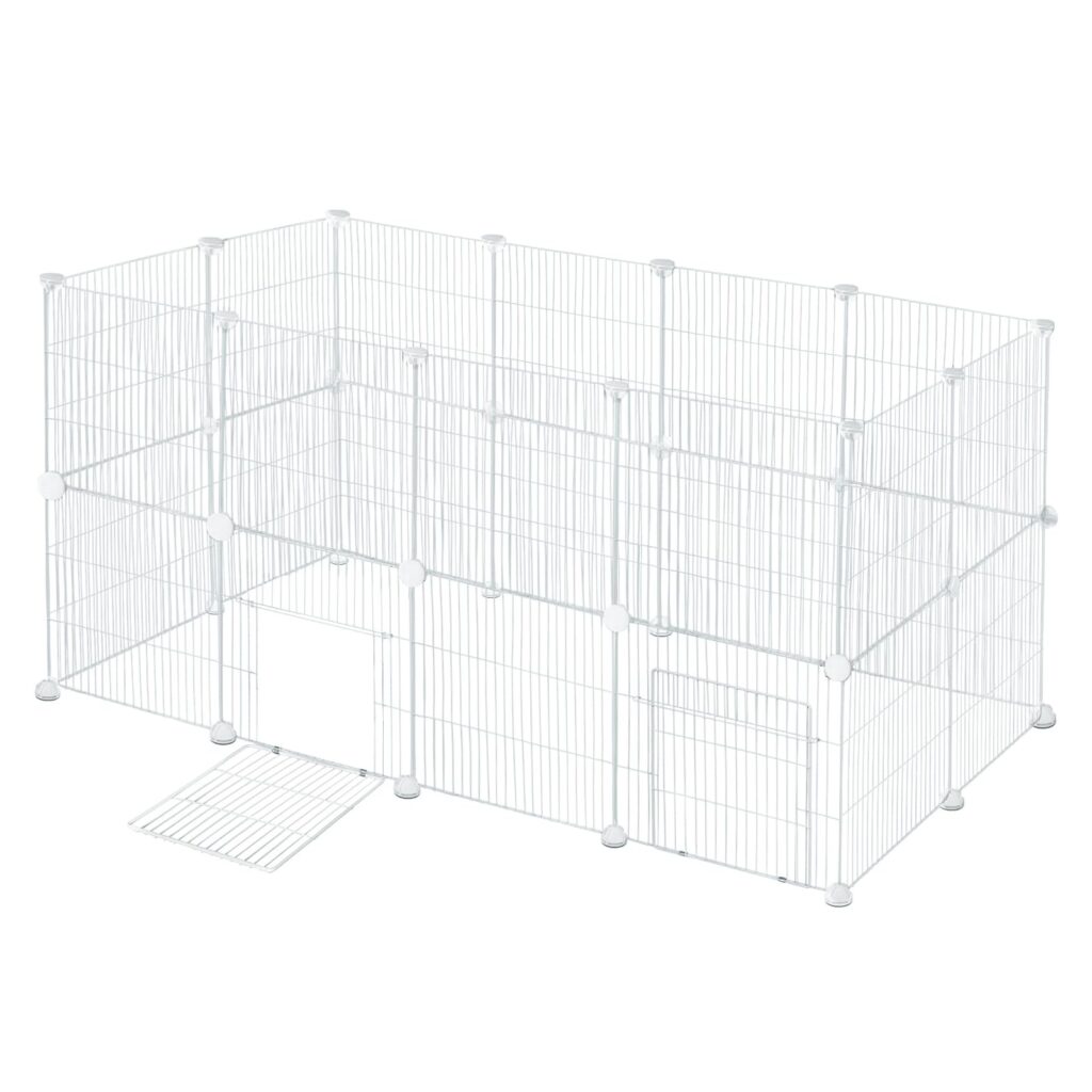 EUGAD Recinto per Piccoli Animali, Recinzione in Metallica Modulare | 24 Pannelli 35x35m, con Porta, Recinto Interno, Box per Conigli, Recinzione per Conigli,Criceti,Animali Picco…