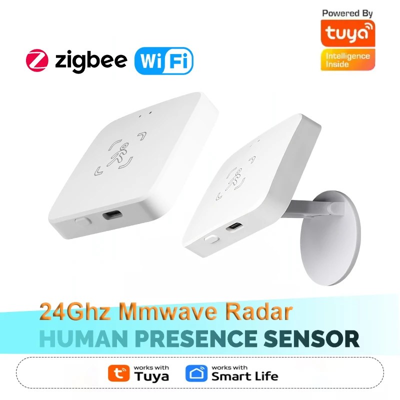 Sensore di presenza intelligente Tuya Zigbee/WiFi, rilevamento radar a onde millimetriche a 24 GHz, supporto per misurazione della luminosità/distanza, compatibile con Home Assist…