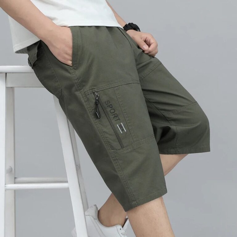 Pantaloncini cargo da uomo, pantaloni al ginocchio con tasche con cerniera, pantaloncini estivi in cotone, pantaloni da arrampicata, pantaloni sportivi con elastico in vita.