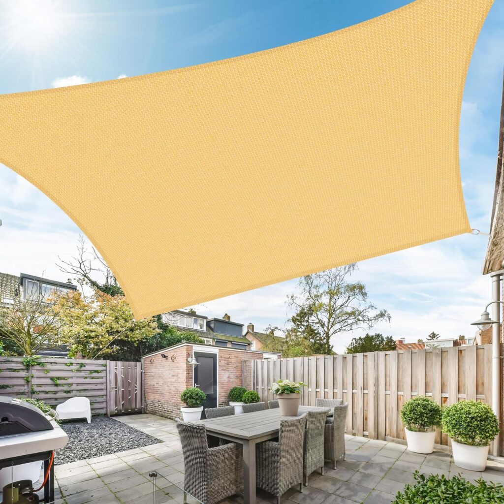 Duerer Vela Ombreggiante Rettangolare 3x4m Tenda a Vela Protezione UV 95%, 185GSM Densità Vela Parasole All'aperto per Giardino, Patio, Pergola, Cortile-Sabbia